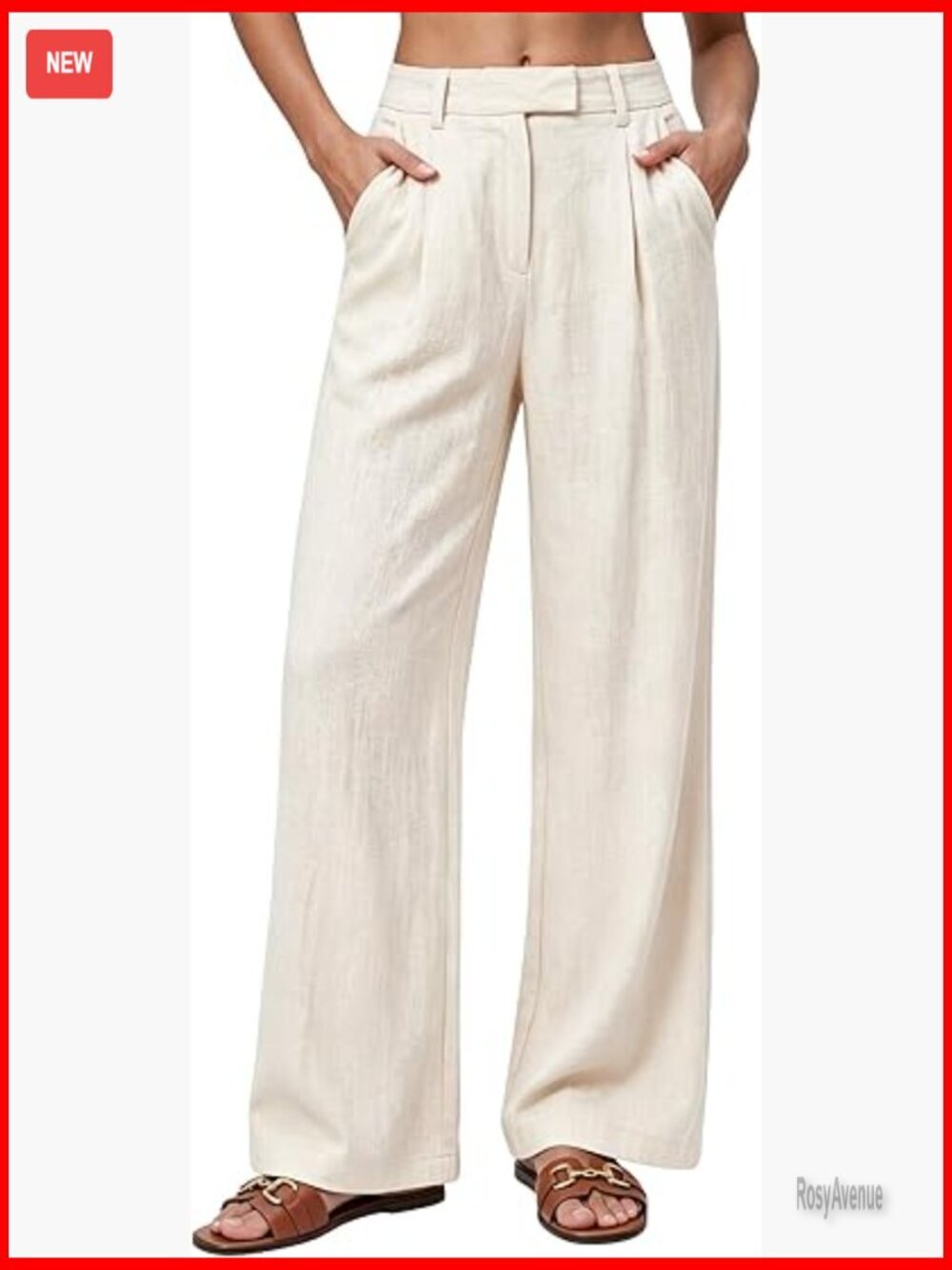 High Waisted Wide Leg Linen Blend Pants with Pockets Trousers